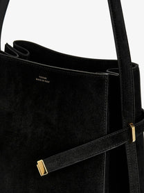 Toteme Women's Belted Suede Bucket Bag Black