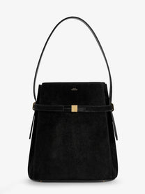 Toteme Women's Belted Suede Bucket Bag Black