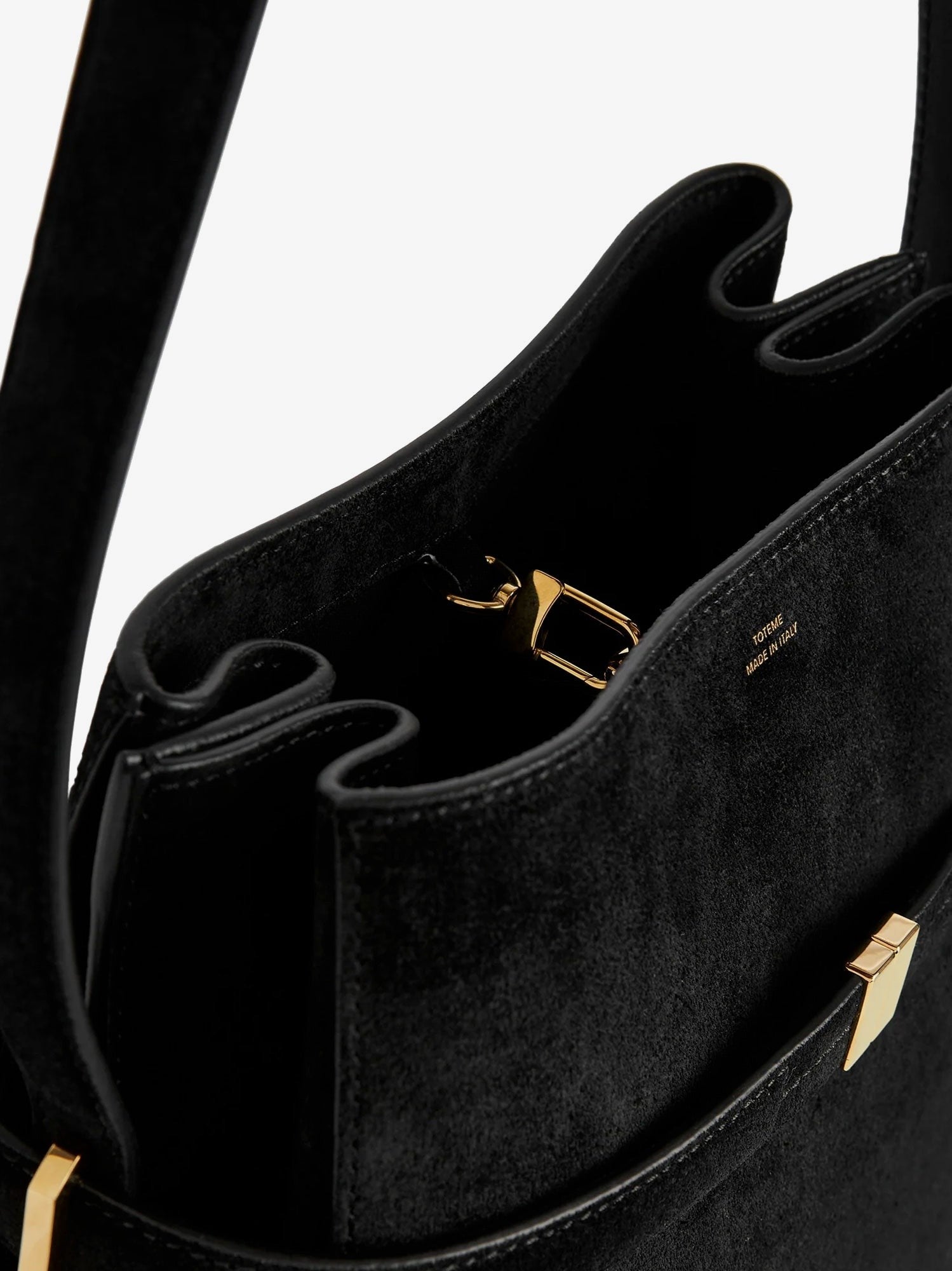 Toteme Women's Belted Suede Bucket Bag Black