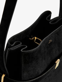 Toteme Women's Belted Suede Bucket Bag Black