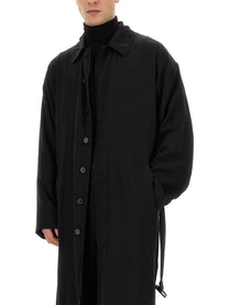 Balenciaga Men's Belted Trench Coat Black