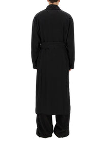 Balenciaga Men's Belted Trench Coat Black