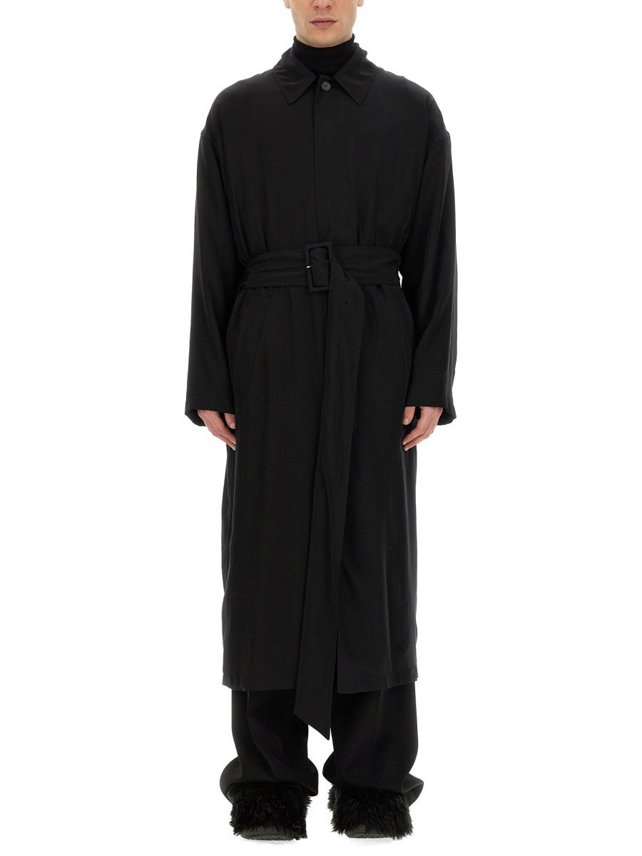 Balenciaga Men's Belted Trench Coat Black