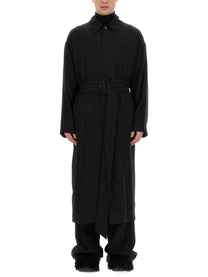 Balenciaga Men's Belted Trench Coat Black
