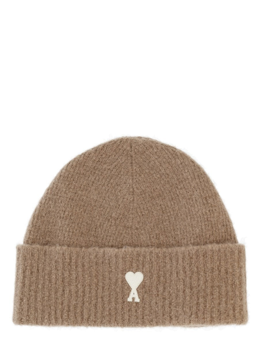 Ami Paris Unisex Beanie with Ami De Cœur Beige