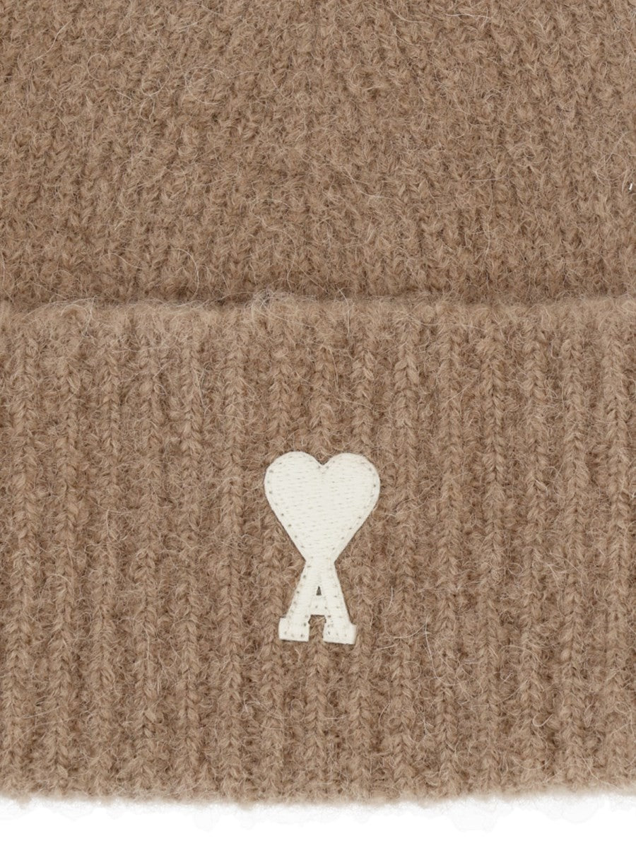 Ami Paris Unisex Beanie with Ami De Cœur Beige, view 3