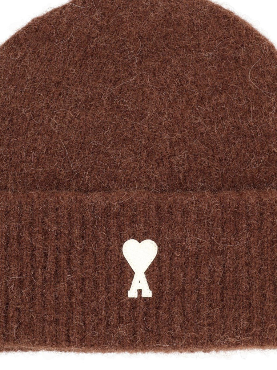 Ami Paris Unisex Beanie with Ami De Cœur Brown, view 3