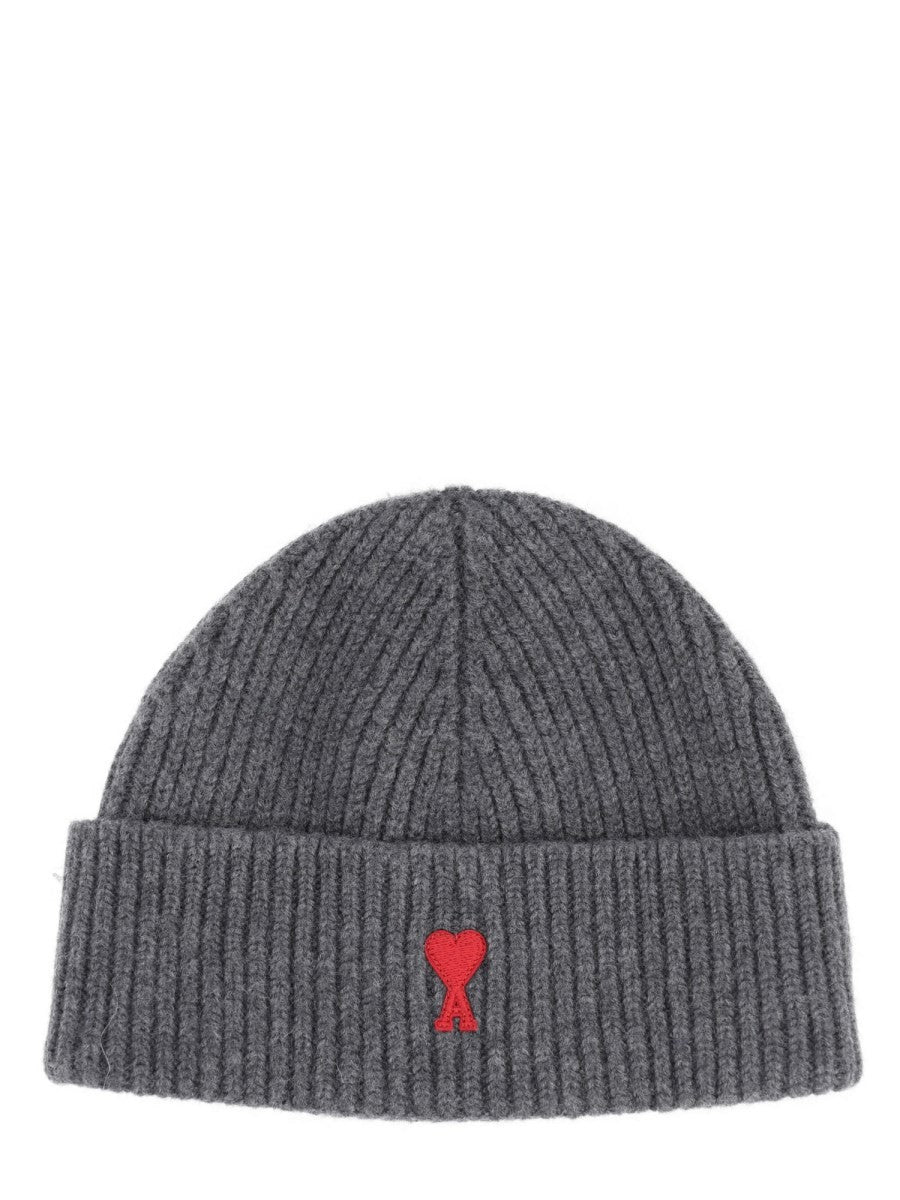 Ami Paris Unisex Beanie with Ami De Cœur Grey
