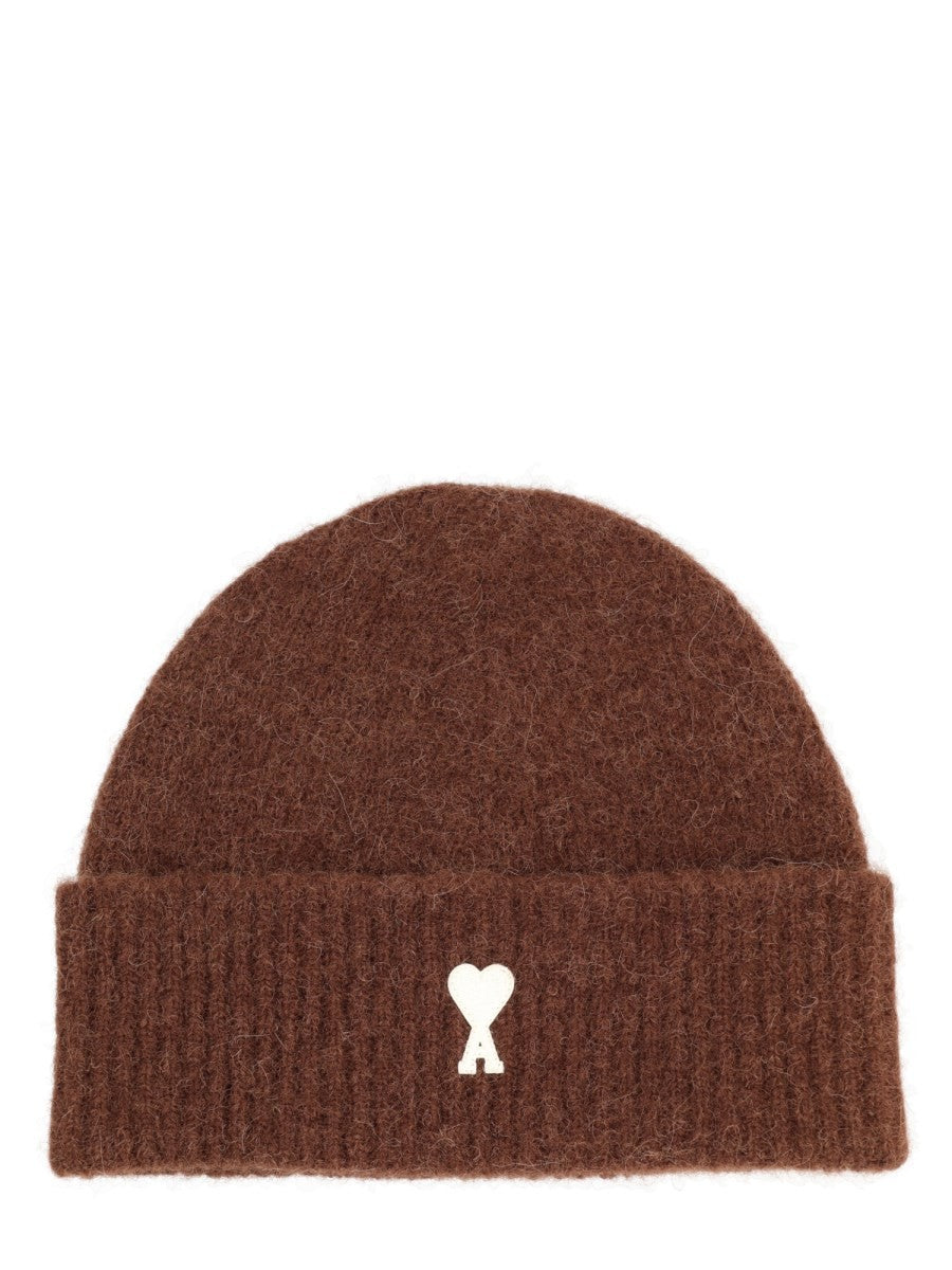 Ami Paris Unisex Beanie with Ami De Cœur Brown
