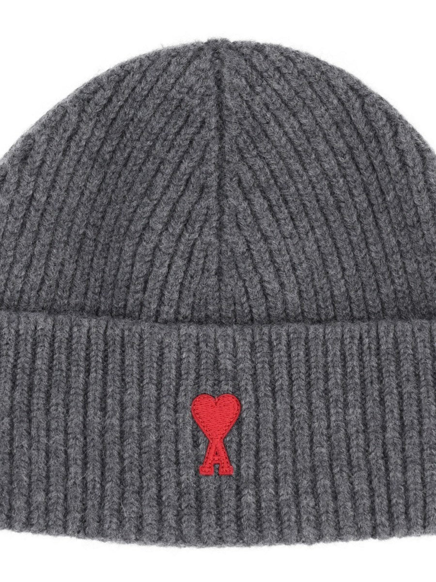 Ami Paris Unisex Beanie with Ami De Cœur Grey, view 3