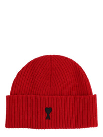 Ami Paris Unisex Wool Ribbed Beanie Red