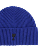 Ami Paris Unisex Wool Ribbed Beanie Blue
