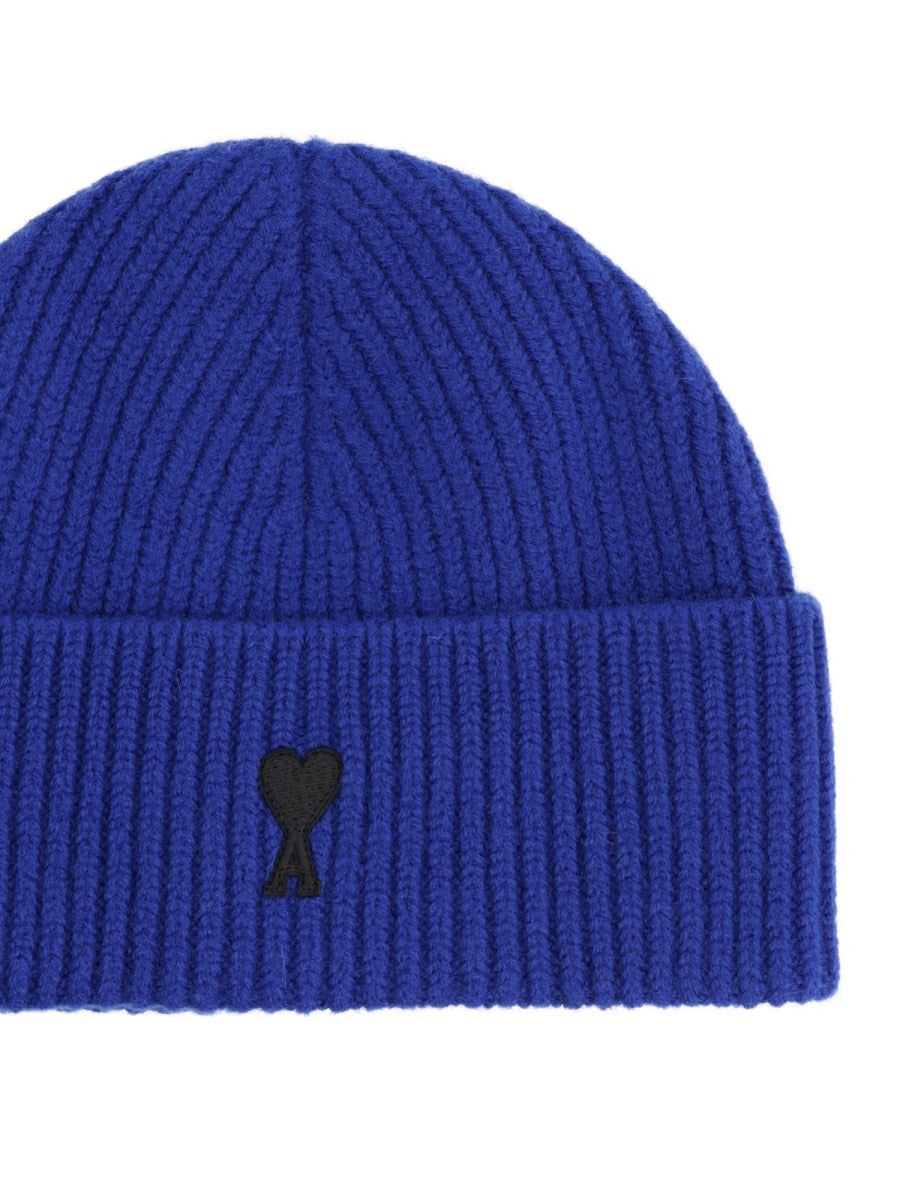 Ami Paris Unisex Wool Ribbed Beanie Blue