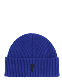 Ami Paris Unisex Wool Ribbed Beanie Blue