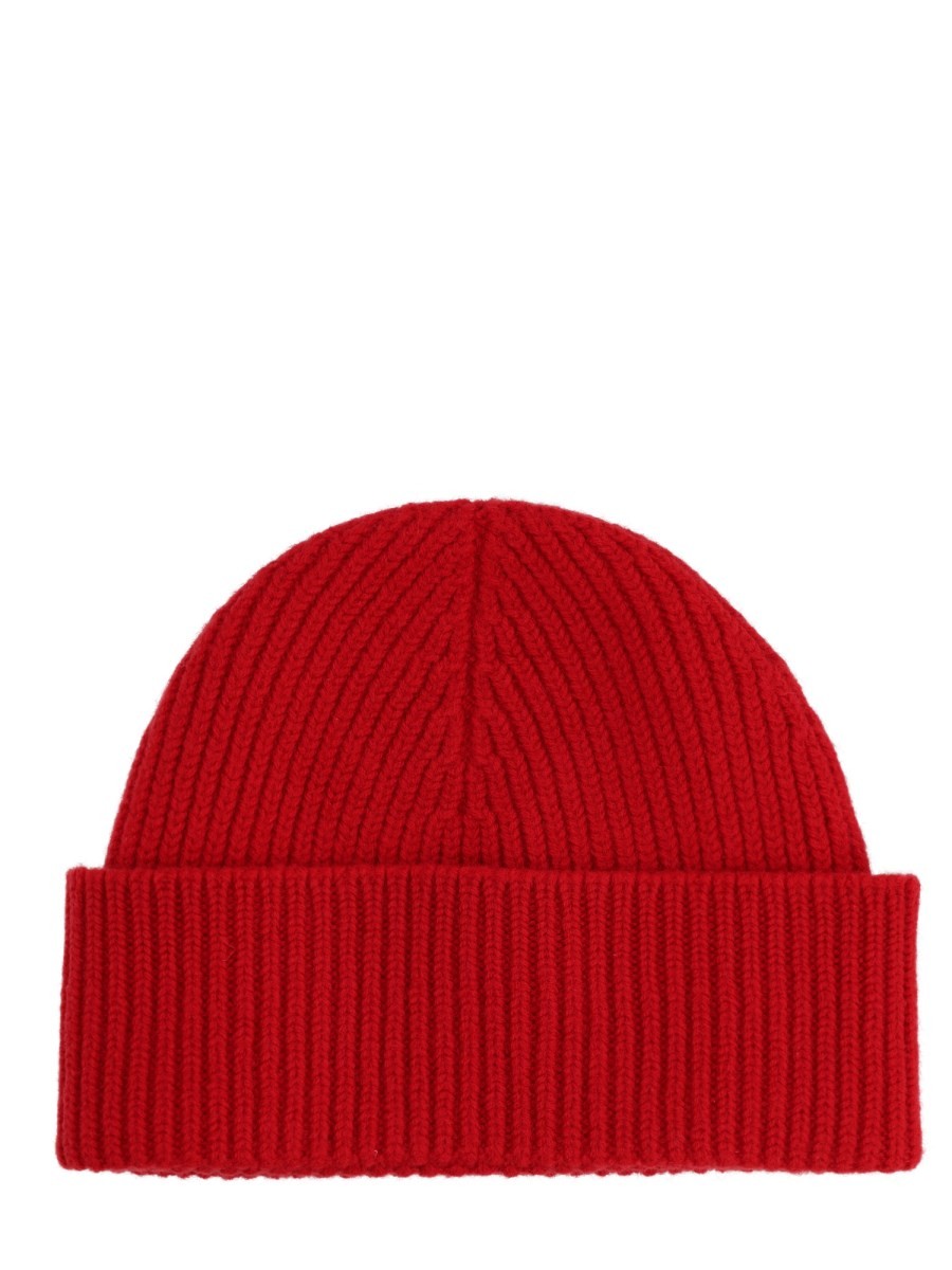 Ami Paris Unisex Wool Ribbed Beanie Red