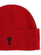 Ami Paris Unisex Wool Ribbed Beanie Red