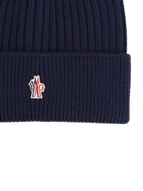 Moncler Grenoble Men's Wool Beanie with Patch Blue