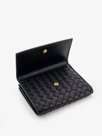 Bottega Veneta Women's Bi Fold Intrecciato Wallet Black