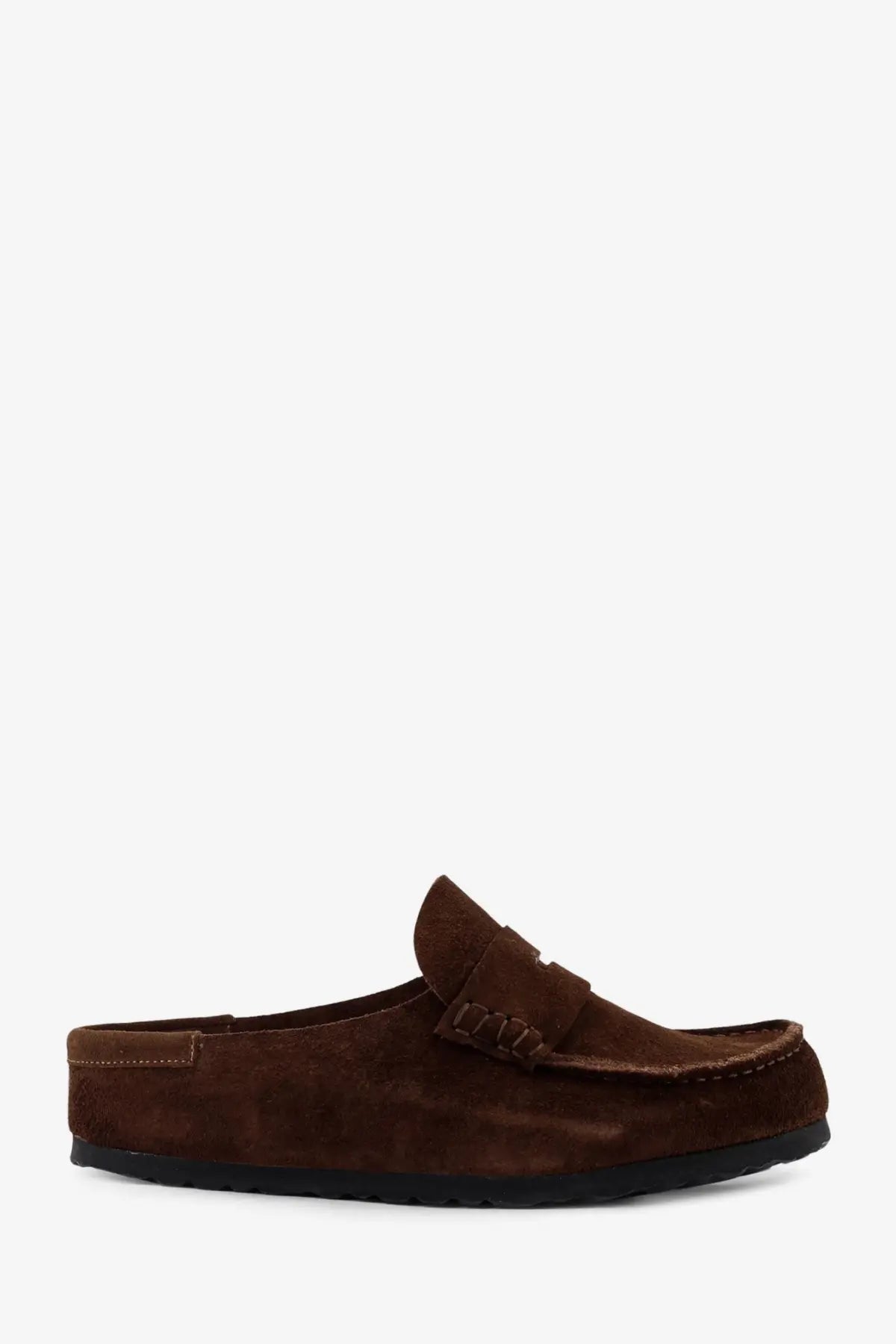 Birkenstock men’s Naples suede sandals in carafe brown with braided leather strap across the toe