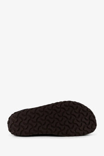 Dark brown rubber sole with wavy textured pattern on the back of birkenstock men’s utti suede lace up shoes blue