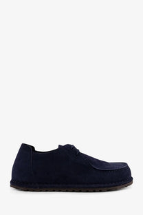 Birkenstock men’s utti suede lace up shoes in navy blue featuring soft suede material and a casual loafer design