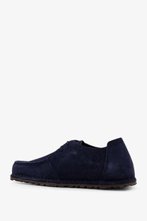 Birkenstock men’s Utti navy blue suede lace-up shoe with brown rubber sole for casual and formal wear