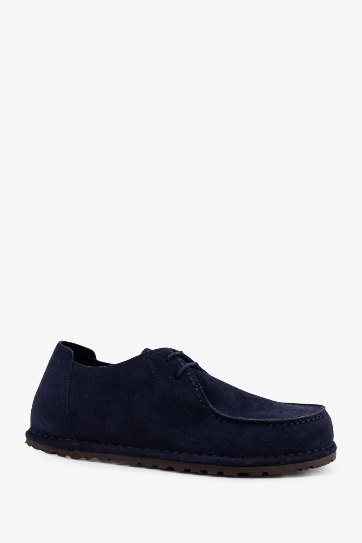 Birkenstock men’s uttis navy blue suede lace-up shoe with brown rubber sole for casual wear