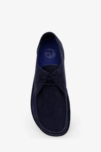Birkenstock men’s utti navy blue suede slip-on shoes with black laces and stitched toe seam