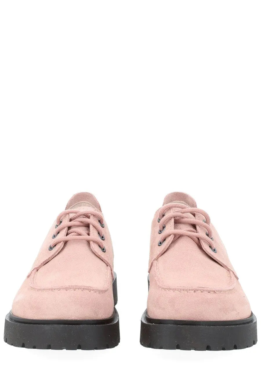 Birkenstock unisex mocassino highwood moc lace low blue pink suede lace-up shoes with black rubber soles front view