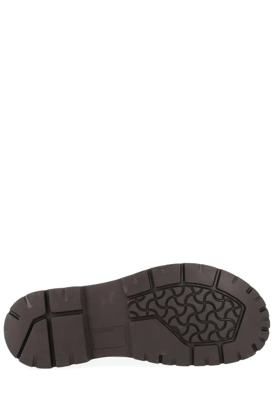 Dark brown rubber sole with textured tread for grip on birkenstock unisex moccasin highwood moc lace low beige