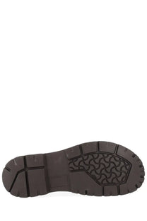 Dark brown rubber sole with textured tread for grip on birkenstock unisex moccasin highwood moc lace low beige