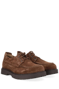 Birkenstock unisex moccasin highwood moc lace low brown suede lace-up shoes with chunky black rubber sole
