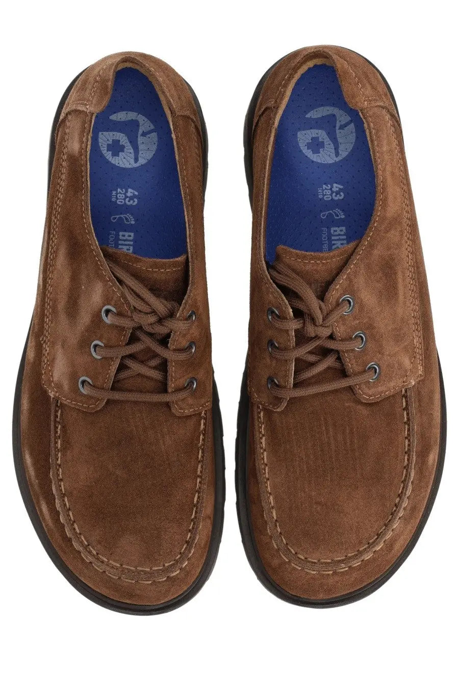 Birkenstock unisex moccasin highwood moc lace low brown brown suede lace-up shoes with blue birkenstock logo insole