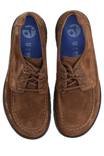 Birkenstock unisex moccasin highwood moc lace low brown brown suede lace-up shoes with blue birkenstock logo insole