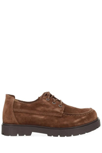 Birkenstock unisex moccasin highwood moc lace low brown suede lace-up shoe with chunky black rubber sole