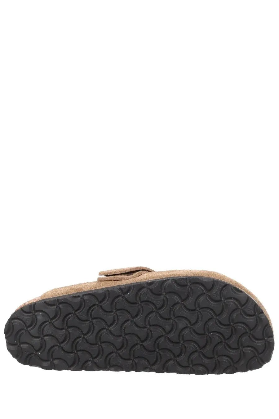 Birkenstock unisex mule Loma brown tan suede clog with black rubber sole featuring wavy tread pattern