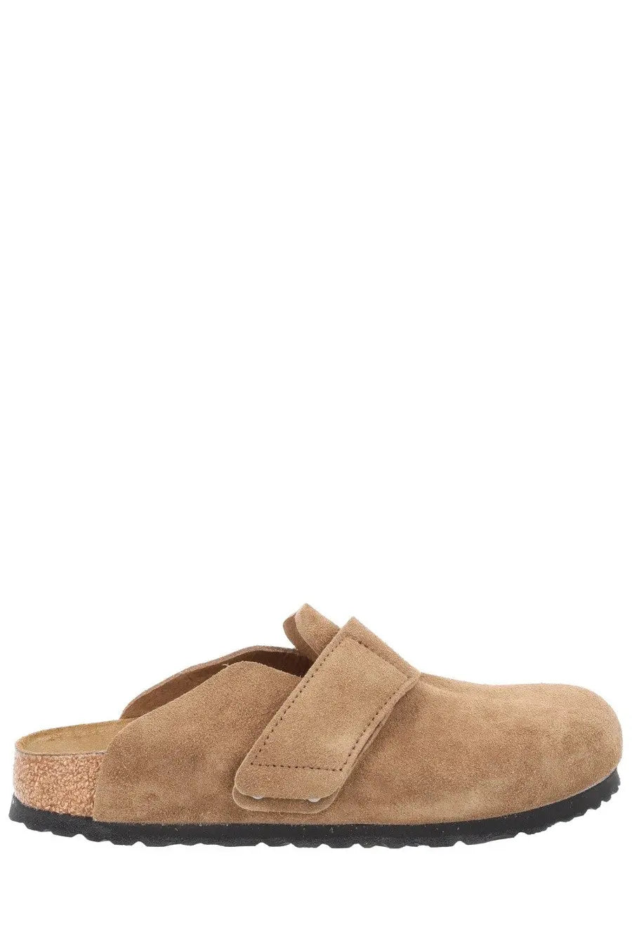 Birkenstock unisex mule loma brown tan suede clog with cork footbed and black rubber sole