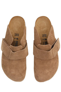 Tan suede birkenstock unisex mule loba brown clogs with adjustable strap and soft cushioned footbed
