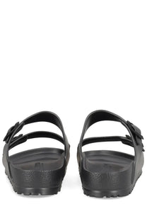 Birkenstock unisex sandal arizona grey black two-strap design with textured rubber sole for comfortable wear