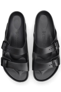 Birkenstock unisex sandal arizona grey with two adjustable black leather straps and a contoured footbed
