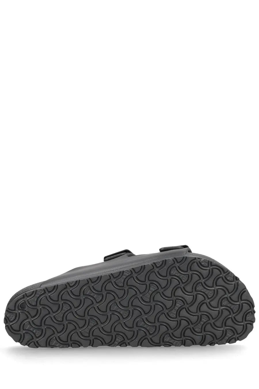 Birkenstock unisex Arizona sandal in black with two adjustable straps and textured rubber sole for comfort and durability
