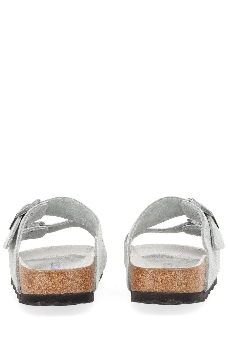 Birkenstock unisex sandal Arizona grey light gray suede with cork footbed and black rubber sole