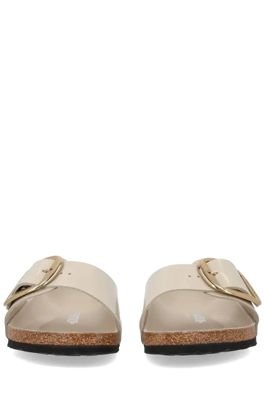Cream-colored Birkenstock unisex sandal Madrid big buckle with gold-toned buckle and cork sole