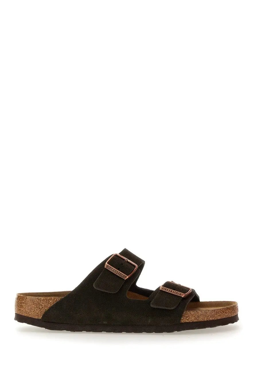 Birkenstock unisex sandalo arizona brown black suede sandals with two adjustable straps and copper toned buckles