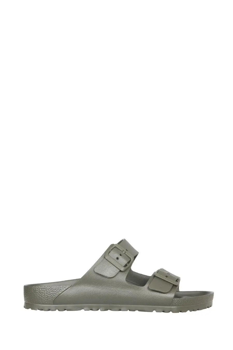 Olive green Birkenstock unisex Sandalo Arizona rubber sandals with two adjustable straps and textured sole