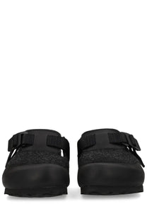 Birkenstock unisex sandalwood Boston nova grey clog sandals with black textured fabric uppers and adjustable straps