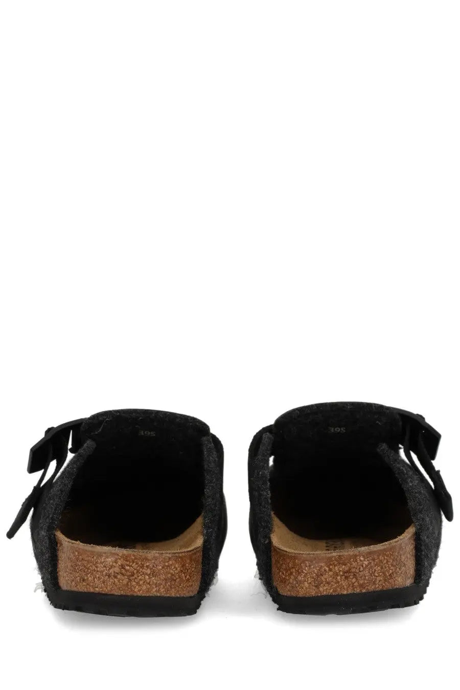 Birkenstock unisex sandalwood boston nova grey clogs in black suede with cork footbed and adjustable strap