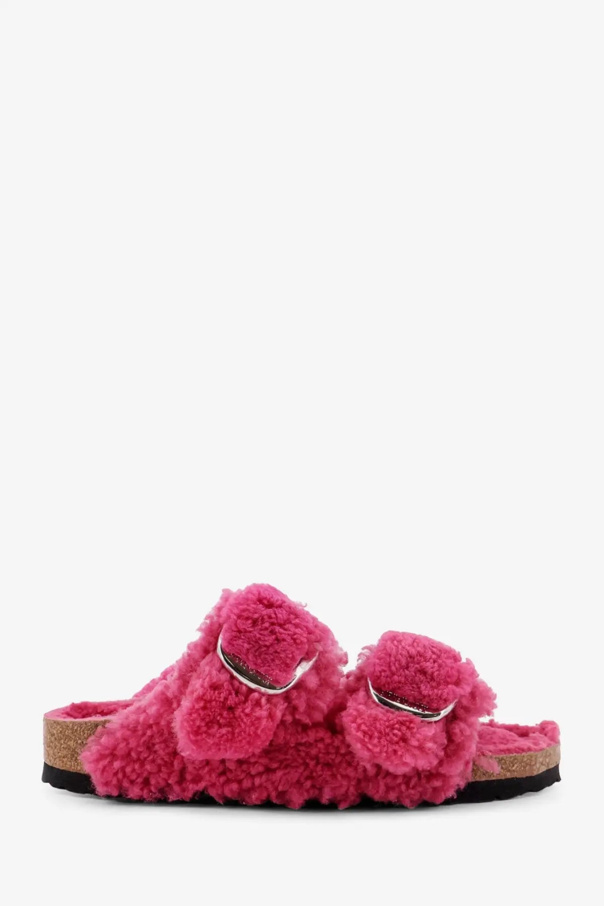Birkenstock Women’s Arizona Big Buckle fuchsia shearling-lined slide sandals