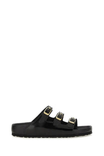 Birkenstock women’s sandalwood florida fresh black black patent leather arizona sandal with three gold-tone buckle straps