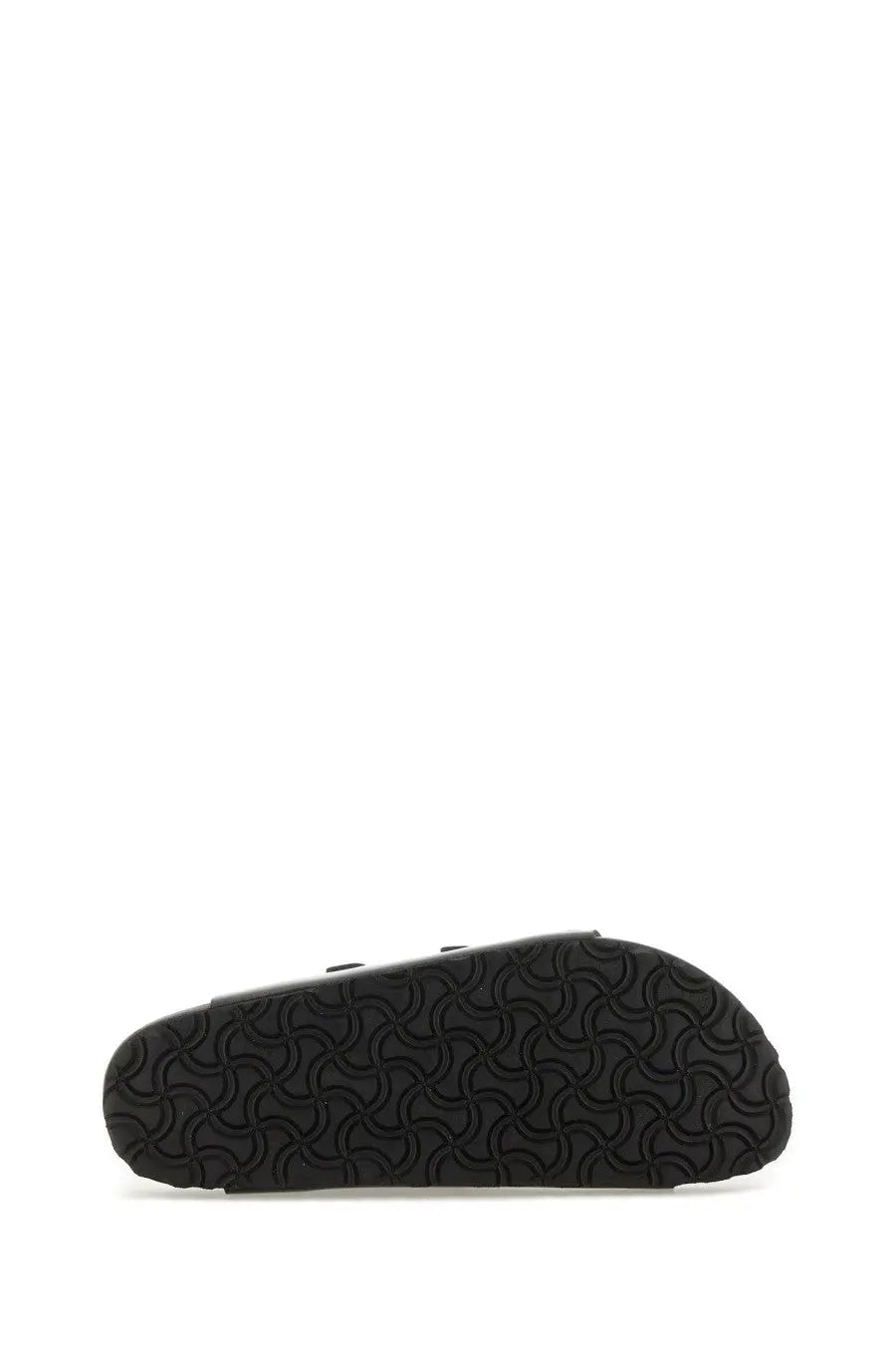 Black rubber sole with wavy textured pattern on the back side of birkenstock women’s sandalwood florida fresh black sandal
